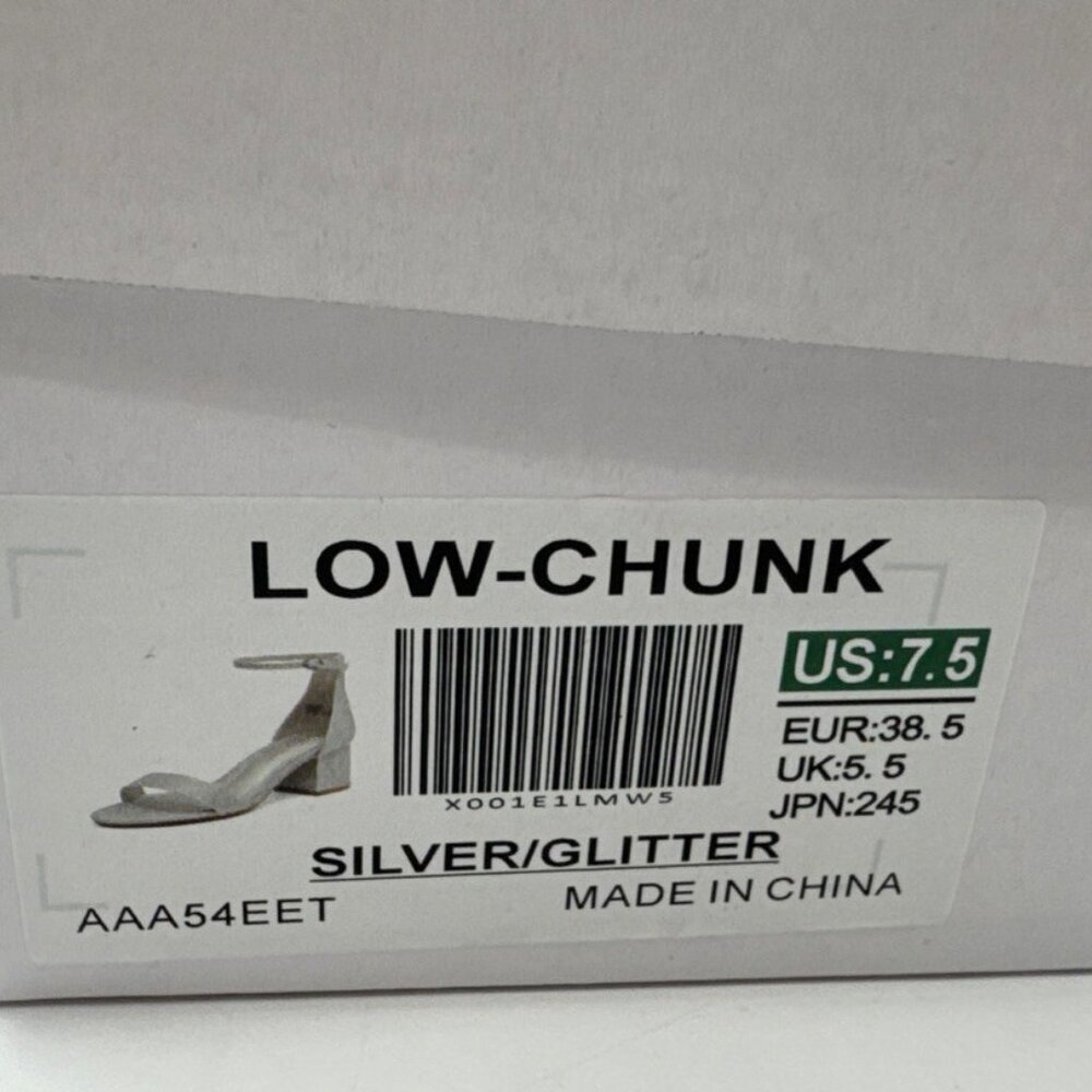 Dream Pairs Chunk Heel Shoes Womens 7.5 Silver Glitter Pumps Open Toe Party NEW - Picture 2 of 10